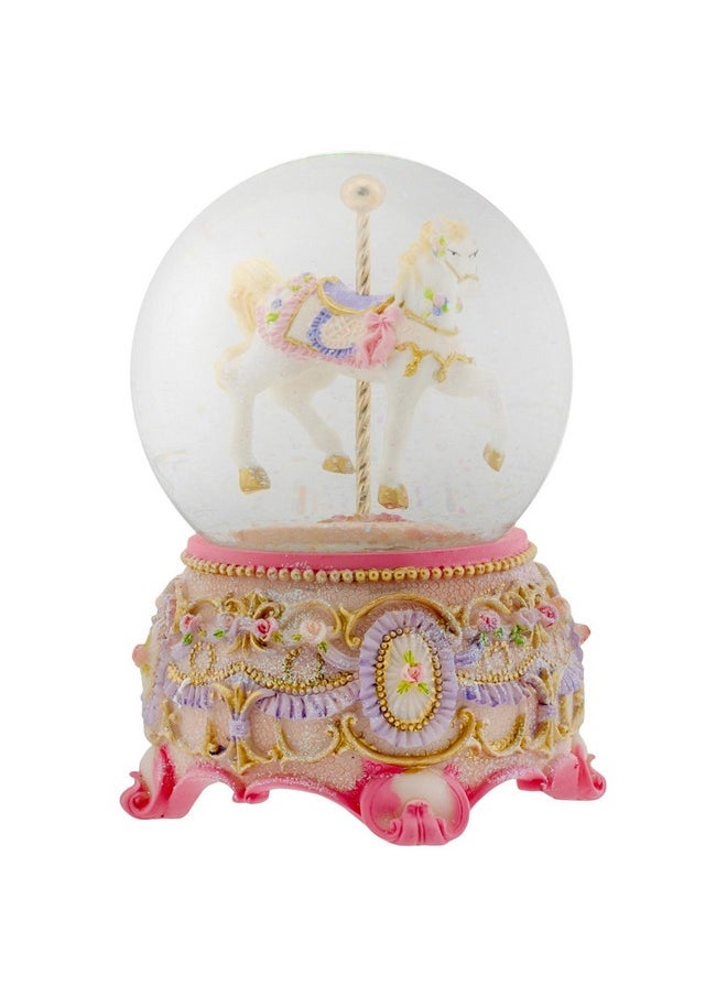 Elanze Designs Elanze Designs Pink Rose Horse and Carousel 100MM Sturdy Wind Up Musical Glitter Water Snow Globe Tabletop Dresser Figurine Decoration Plays Tune Carousel Waltz  - Image 1