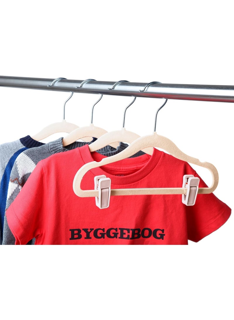 Finnhomy Non-Slip Clothes Hanger for Baby and Kids 30-Pack Velvet Hangers with 10 Finger Clips,Beige - Image 4