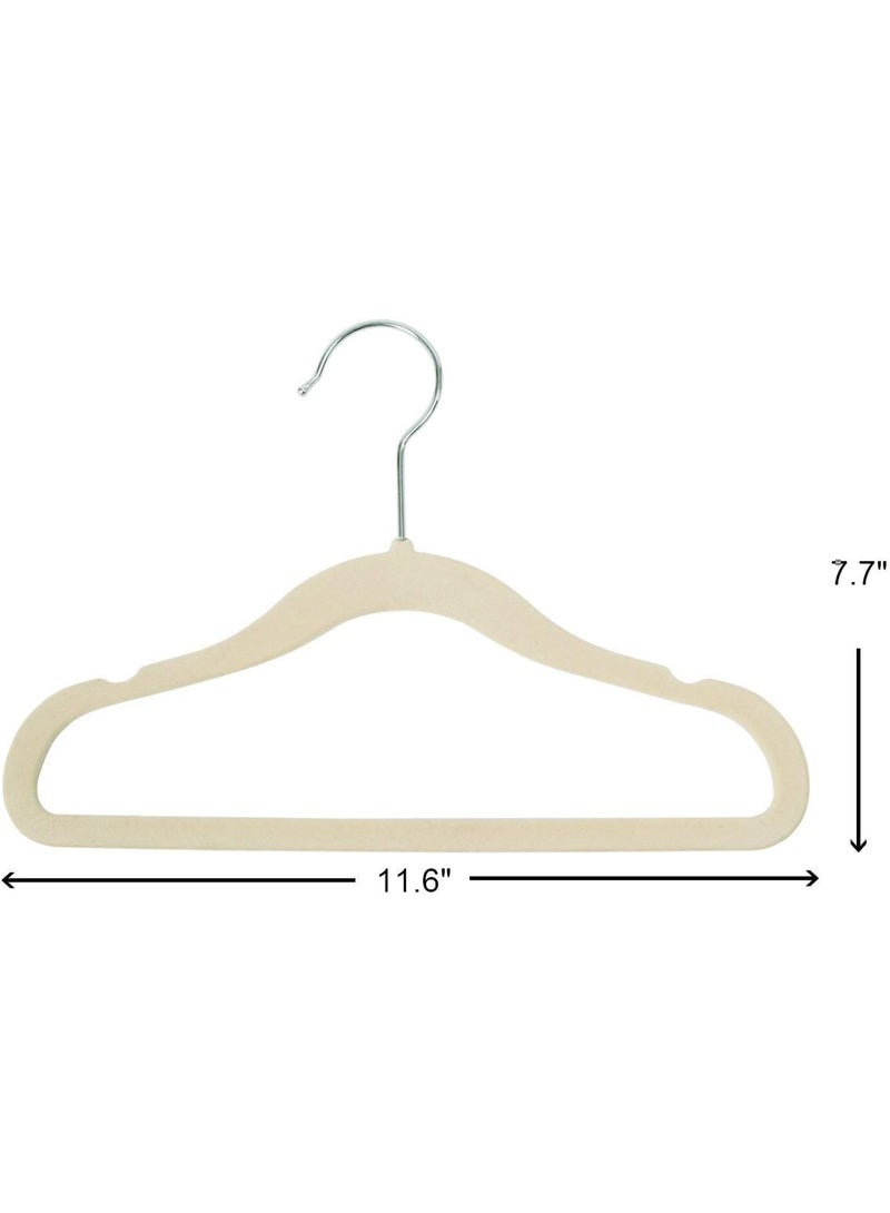 Finnhomy Non-Slip Clothes Hanger for Baby and Kids 30-Pack Velvet Hangers with 10 Finger Clips,Beige - Image 3