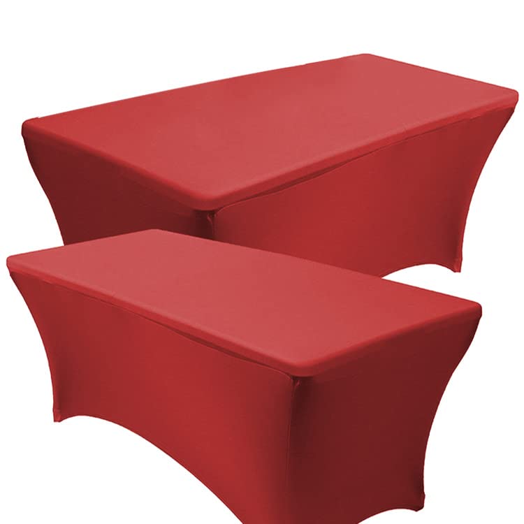 RELIANCER 2 Pack 8FT Rectangular Spandex Table Cover FourWay Tight Fitted Stretch Tablecloth Table Cloth for Outdoor Party DJ Tradeshow Banquet Vendor Wedding Celebration 2PC 8FT Red
