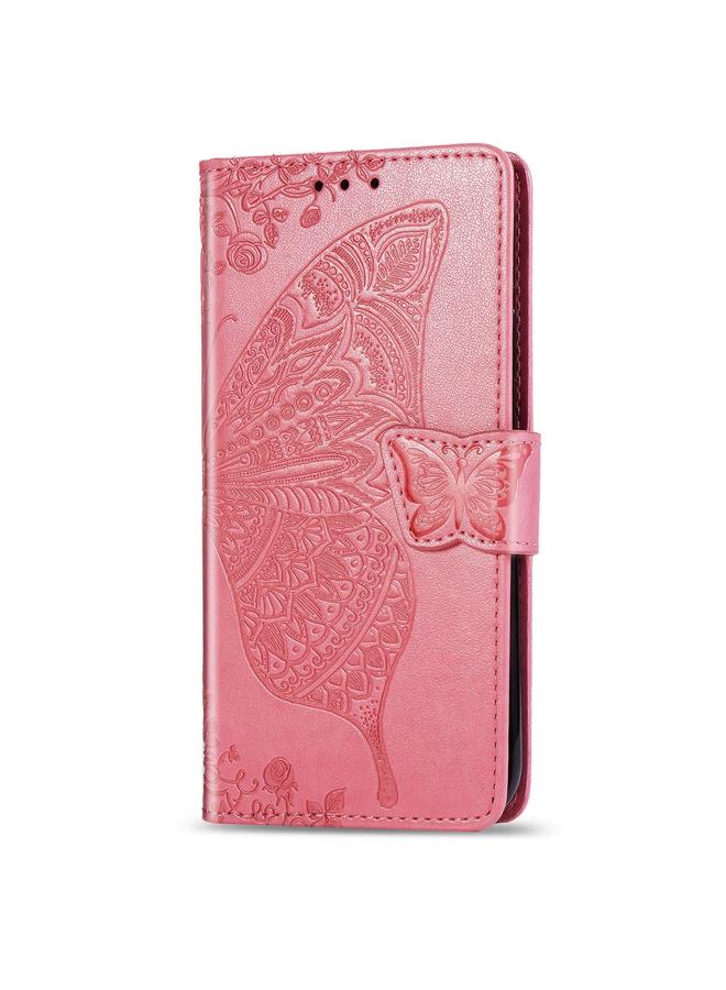 اس-توب جراب لهاتف One Plus 7T من الجلد المنقوش بنقشة زهور الحب على شكل فراشة مع حامل وحبل وفتحة للبطاقات - Image 3