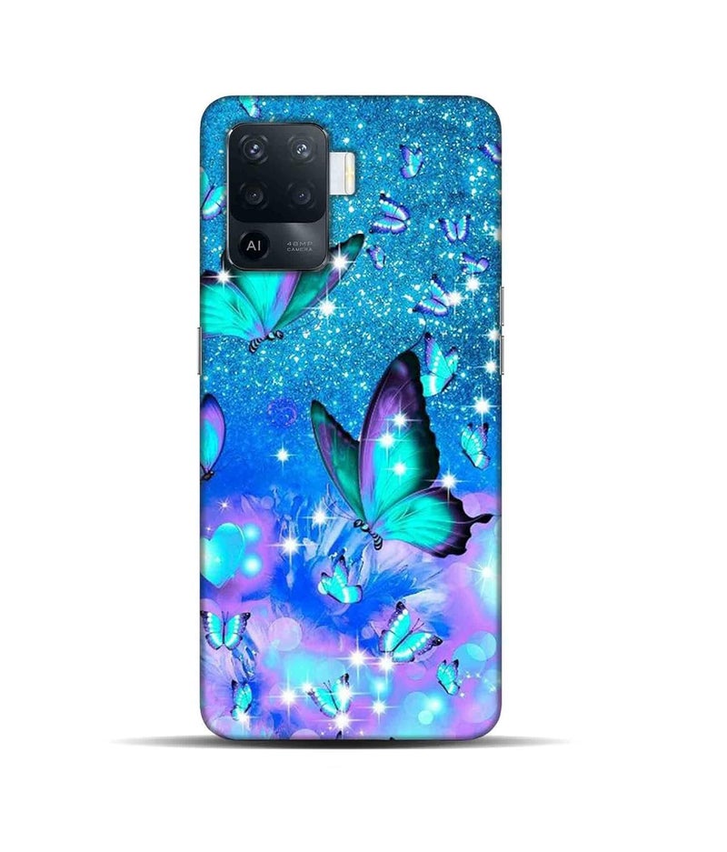 Blue Butterfly & Glitter Background | Printed Hard Back Case and Cover for Oppo F19 Pro Stylish Cover for Your Smartphone