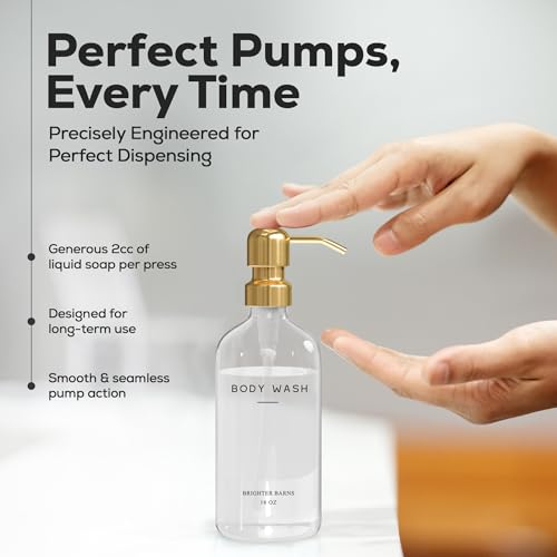 Brighter Barns Luxury Shampoo and Conditioner Dispenser Set by Brighter Barns - Shampoo Conditioner Body Wash Dispenser - Refillable Plastic Shower Bottles for Gold Bathroom Decor, Airbnb, Spa, Hotel (Clear/Gold) - Image 4