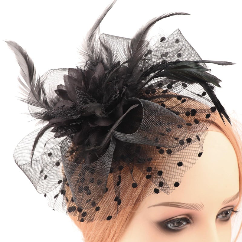 DRESHOW Fascinators Hat Feather Headband Women's Fascinators Tea Party Headwear with Clip Derby Hat for Girls & Women - Image 2