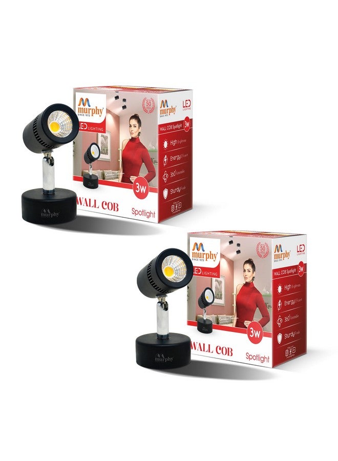 Murphy Aluminium 3W Adjustable Black Aliminum Led Wall Cob Surface Mounted Spot Light With 2 Years Warranty (Warm White, Pack Of 2) - Image 1