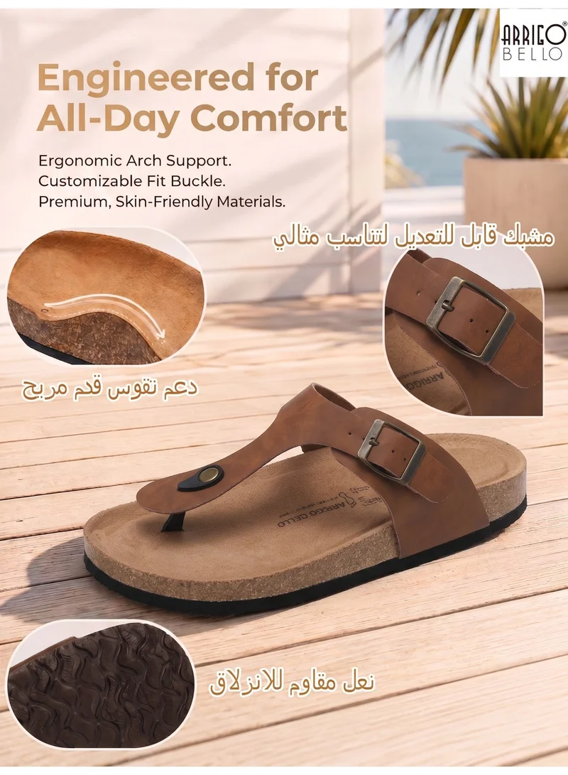 ARRIGO BELLO ABT5113-3 ARRIGO BELLO Unisex Leather Thong Flip Flops Cork Footbed Flat Sandals with Memory Foam Arch Support for Men | Best Price UAE