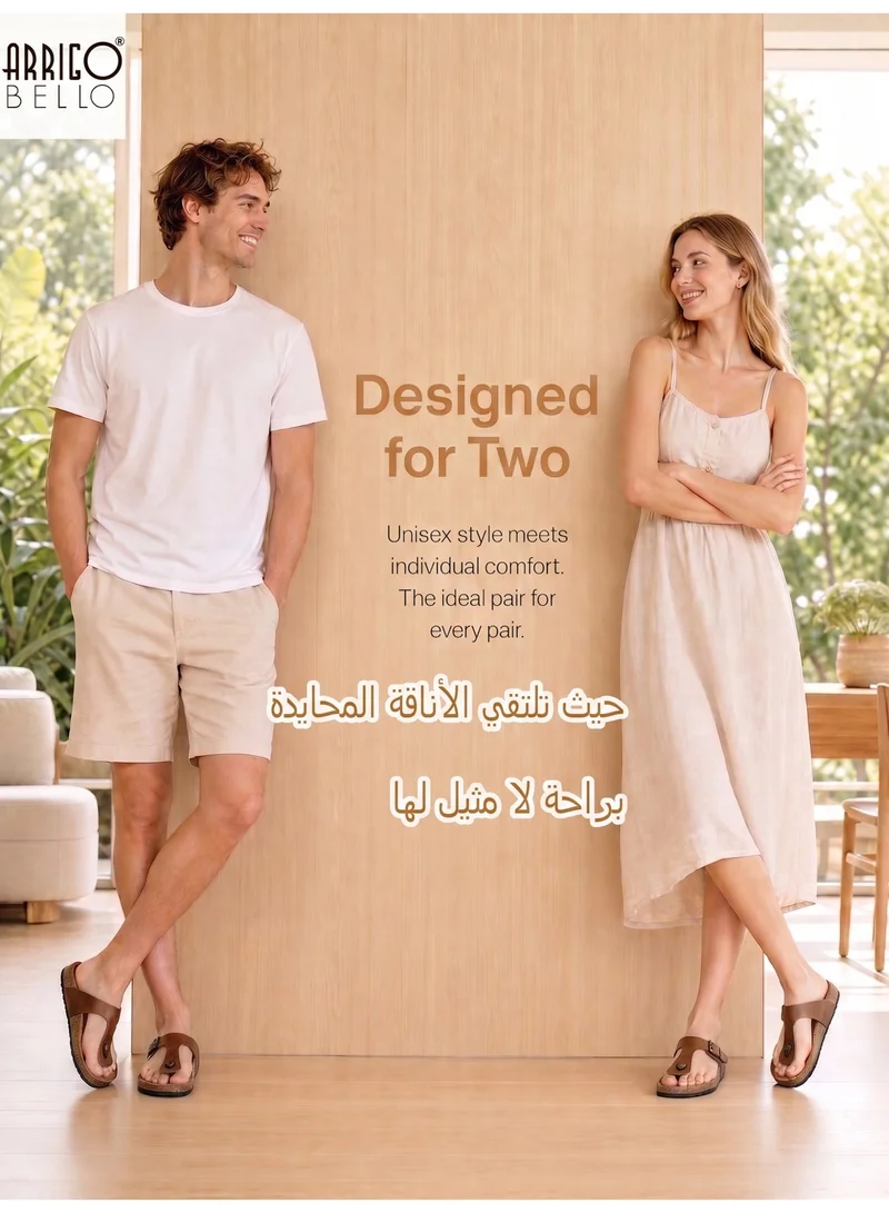 ARRIGO BELLO ABT5113-3 ARRIGO BELLO Unisex Leather Thong Flip Flops Cork Footbed Flat Sandals with Memory Foam Arch Support for Men | Best Price UAE