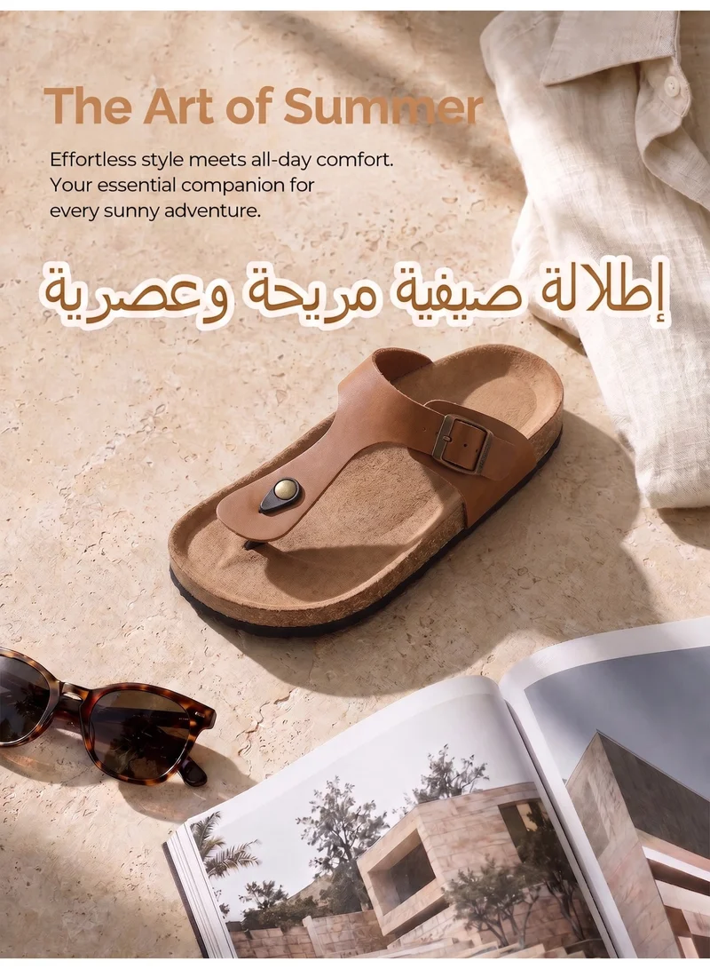 ARRIGO BELLO ABT5113-3 ARRIGO BELLO Unisex Leather Thong Flip Flops Cork Footbed Flat Sandals with Memory Foam Arch Support for Men | Best Price UAE