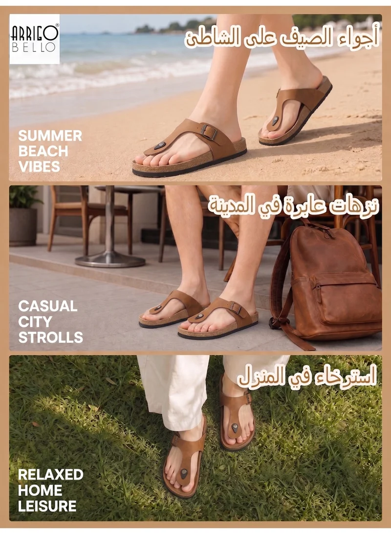 ARRIGO BELLO ABT5113-3 ARRIGO BELLO Unisex Leather Thong Flip Flops Cork Footbed Flat Sandals with Memory Foam Arch Support for Men | Best Price UAE