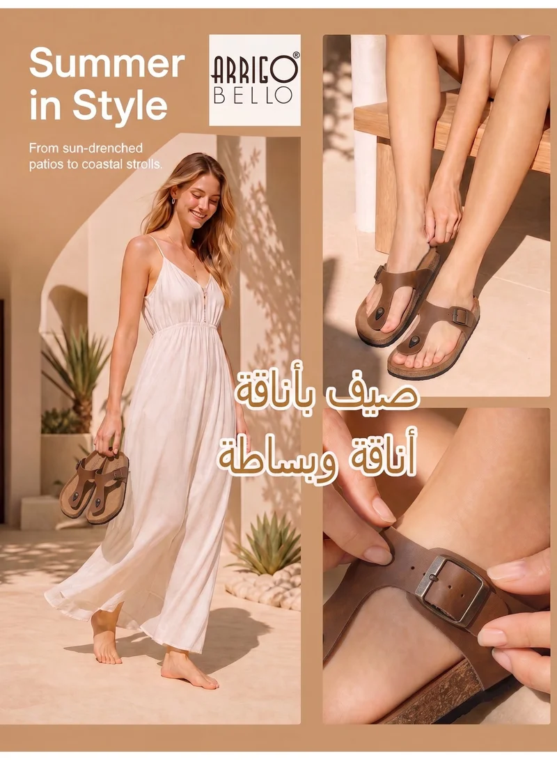 ARRIGO BELLO ABT5113-3 ARRIGO BELLO Unisex Leather Thong Flip Flops Cork Footbed Flat Sandals with Memory Foam Arch Support for Men | Best Price UAE