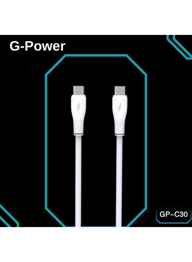 جي باور كابل الشحن السريع G-Power GP-C30 (USB-C إلى USB-C) بقدرة 65 واط، متوافق مع سلسلة iPhone 15، وسلسلة Samsung Galaxy وNote، وهواتف Google Pixel، طول 1.2 متر - أبيض - Image 2