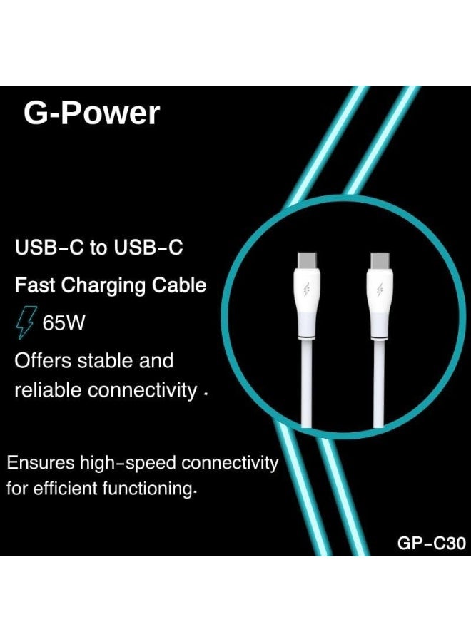 جي باور كابل الشحن السريع G-Power GP-C30 (USB-C إلى USB-C) بقدرة 65 واط، متوافق مع سلسلة iPhone 15، وسلسلة Samsung Galaxy وNote، وهواتف Google Pixel، طول 1.2 متر - أبيض - Image 4