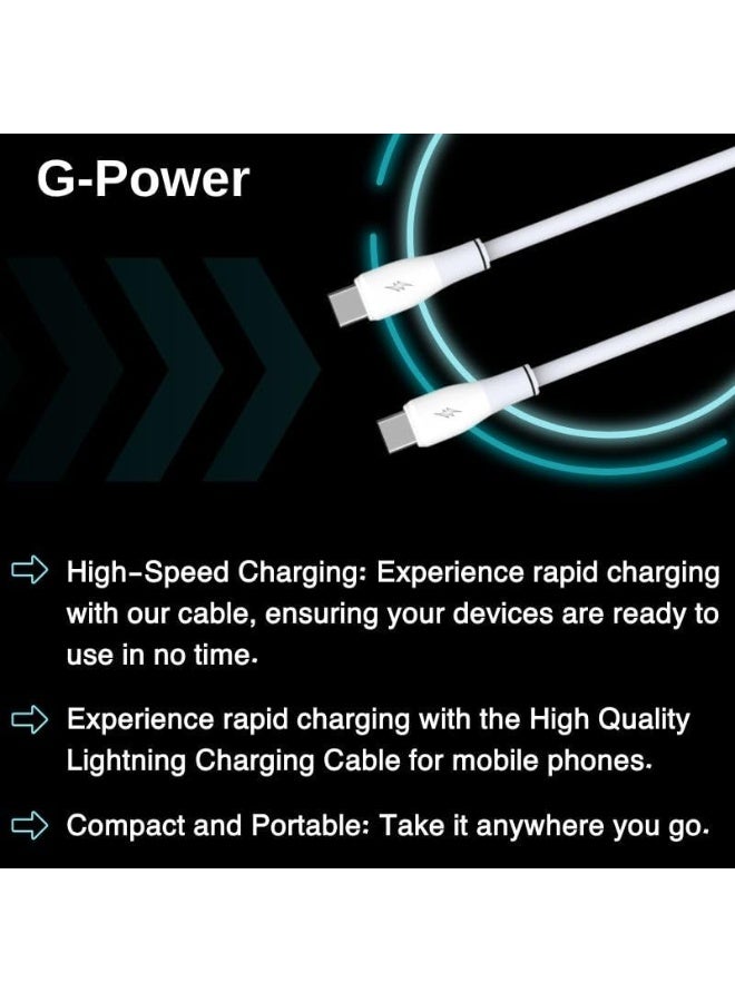 جي باور كابل الشحن السريع G-Power GP-C30 (USB-C إلى USB-C) بقدرة 65 واط، متوافق مع سلسلة iPhone 15، وسلسلة Samsung Galaxy وNote، وهواتف Google Pixel، طول 1.2 متر - أبيض - Image 3