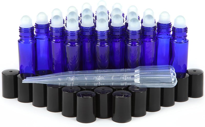 Vivaplex 24 Cobalt Blue 10 ml Glass Roll On Bottles with 33 ml Droppers - Image 1