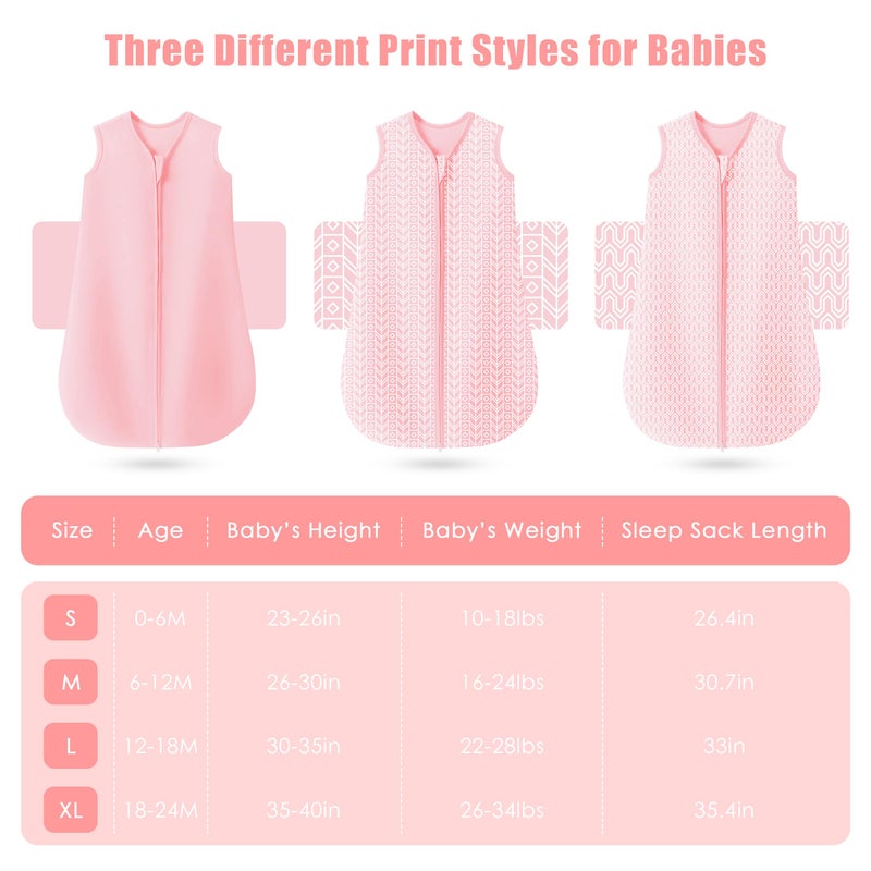 SWEET DOLPHIN كيس نوم بيبي دولفين الحلو 0-6 أشهر - 100% قطن بسحاب مزدوج الاتجاه TOG 0.5 بطانية قابلة للارتداء للأطفال، أساسيات حديثي الولادة 3 عبوات من أكياس النوم - وردي - Image 4