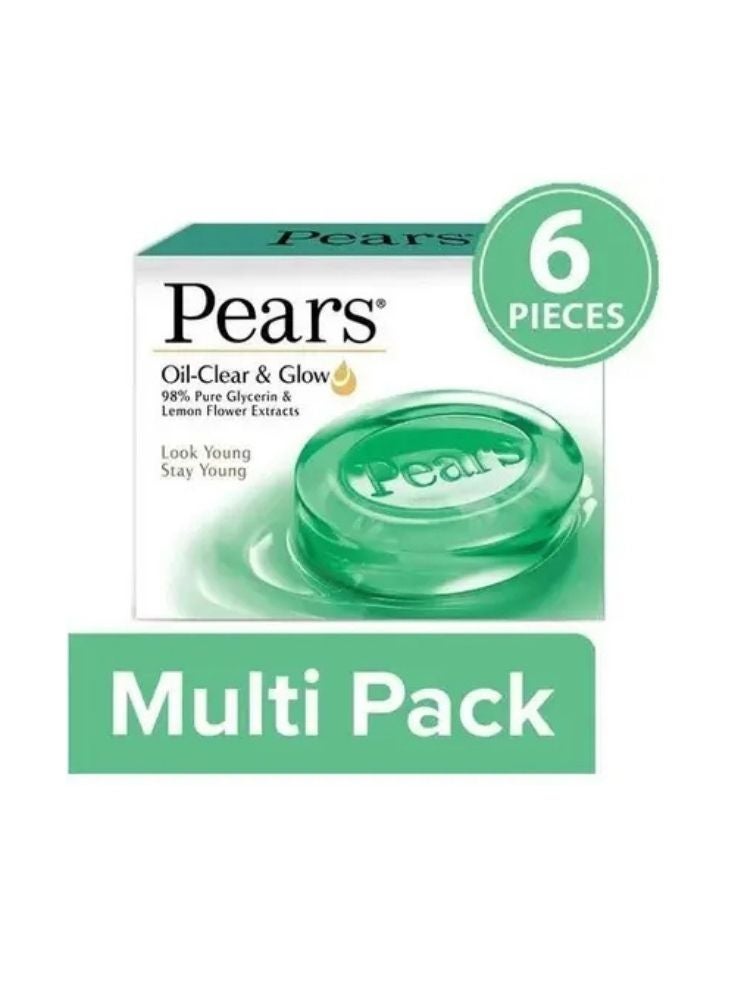 Pears Oil-Clear & Glow Soap Multi Pack – Pure Glycerin & Lemon Flower Extract 6 Pieces - Image 1