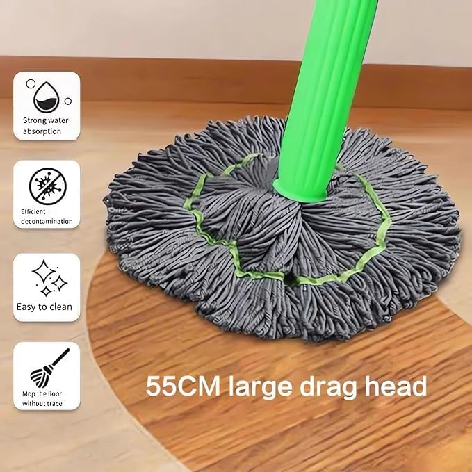SHREE HANS CREATION 2 in 1 Dehydrated Floor Cleaning Mop | 360 Rotatable Adjustable Spin Round | Self-Wringing Twist | Scratch | Microfiber Ecloth Dry & Wet | Water Absorbent for Bathroom Floor - Image 2