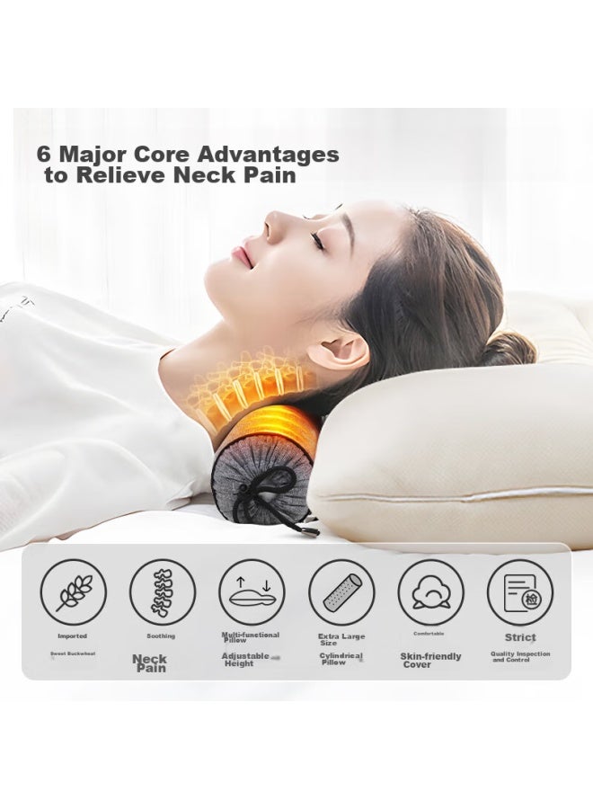 J.sir Cervical Pillow Round Pillow For Wealthy Neck Special Pillow Deep Sleep Buckwheat Hull Filling Soothing Neck Traction Cylindrical Pillow - Image 2