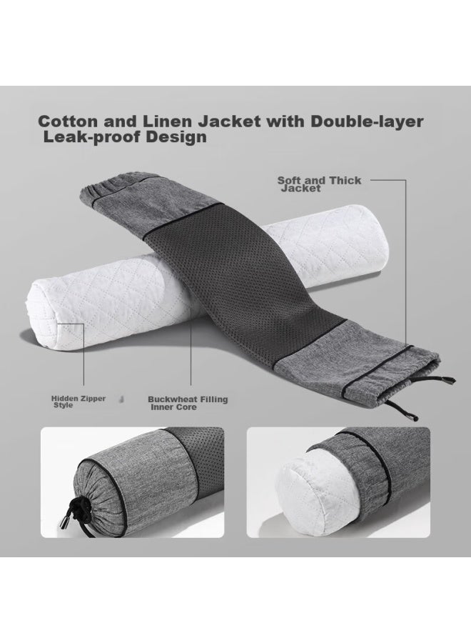 J.sir Cervical Pillow Round Pillow For Wealthy Neck Special Pillow Deep Sleep Buckwheat Hull Filling Soothing Neck Traction Cylindrical Pillow - Image 5