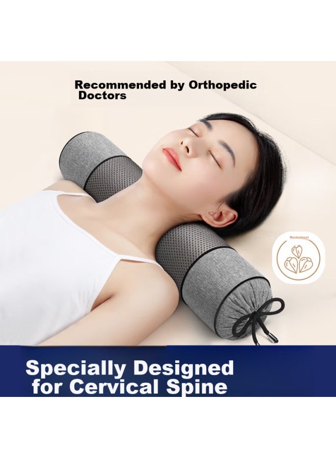 J.sir Cervical Pillow Round Pillow For Wealthy Neck Special Pillow Deep Sleep Buckwheat Hull Filling Soothing Neck Traction Cylindrical Pillow - Image 1