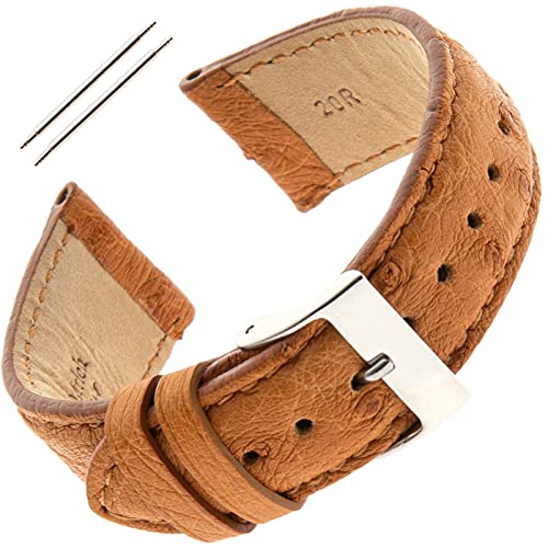 Gilden Unisex 16-20mm Genuine Ostrich Watch Strap LS51-0318 (18 millimeter end width, Tan) - Image 1