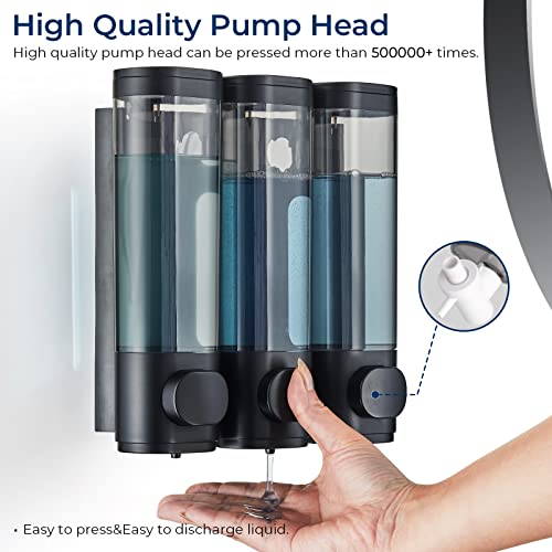 Pollock Shower Dispenser 3 Chamber No Drill Shampoo Conditioner Body Wash Dispenser for Bathroom, Large Capacity, Black - Image 2