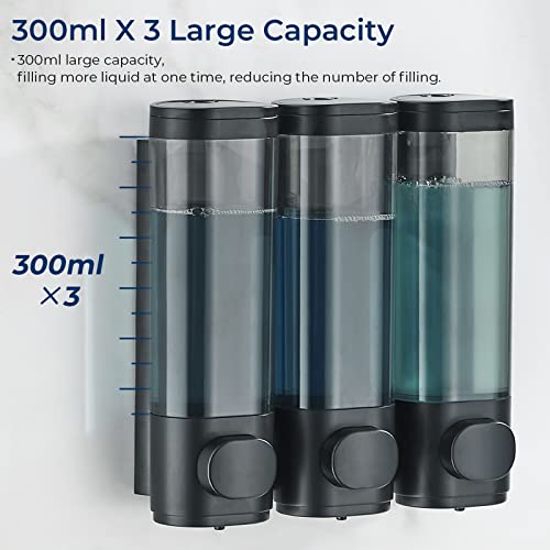 Pollock Shower Dispenser 3 Chamber No Drill Shampoo Conditioner Body Wash Dispenser for Bathroom, Large Capacity, Black - Image 3