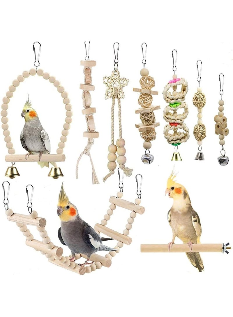 FengSVMA Bird Parrot Swing Toys, Chewing Standing Hanging Perch Hammock Climbing Ladder Bird Cage Toys , Parakeet, Conure, Cockatiel, Mynah, Love Birds, Finches and Other Small to Medium Birds - Image 1