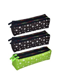 Kuber Industries Kuber Industries Pencil Pouch|Rexine Stationary Pouch|Pencil Utility Pouch|School Pencil Case for Kids|2 Zipper Pencil Organizer|Star Pencil Pouch|Pack of 3|Multi  - Image 1