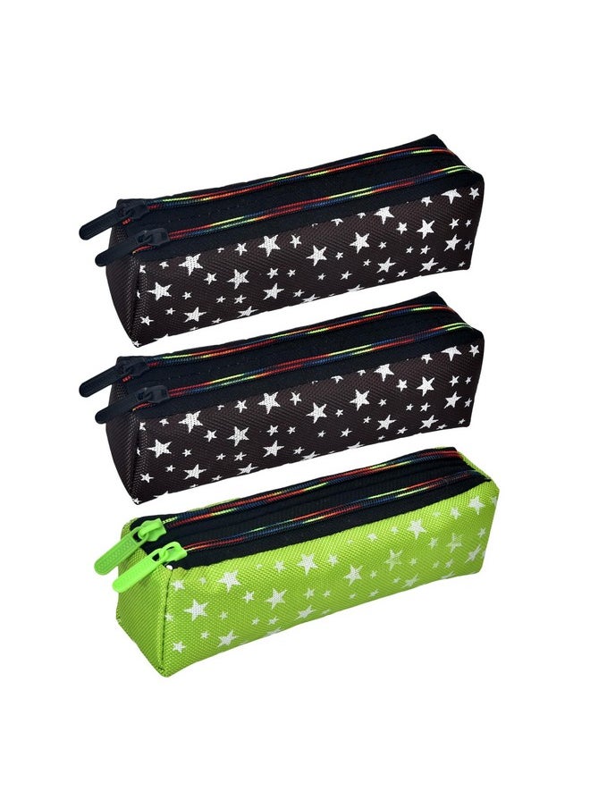 Kuber Industries Kuber Industries Pencil Pouch|Rexine Stationary Pouch|Pencil Utility Pouch|School Pencil Case for Kids|2 Zipper Pencil Organizer|Star Pencil Pouch|Pack of 3|Multi  - Image 1