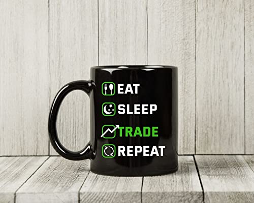Dillo Eat Sleep Trade Repeat Mug Funny Buy Low Sell High Day Trader Black Coffee Cup for Forex Stock Trader Cute Trading Gift Idea for Men Women