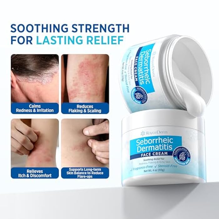 Roycederm Seborrheic Dermatitis & Psoriasis Face Cream – Steroid-Free Moisturizer for Redness, Flaking & Sensitive Skin – Face, Scalp & Body Daily Relief – Fragrance-Free, Non-Greasy, 4 oz - Image 2