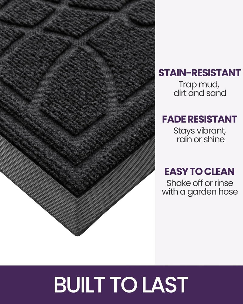 DEXI Front Door Mat Outdoor 45 x 75 cm, Heavy Duty Non Slip Floor Mats with Rubber Backing, Low Profile Dirt Trapper Doormat for Entryway, Patio, Garage, High Traffic Areas, Black - Image 3