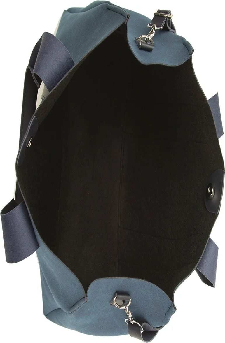 Bagmori Navy Blue Large Nubuck Tote Bag with Double Leather Strips