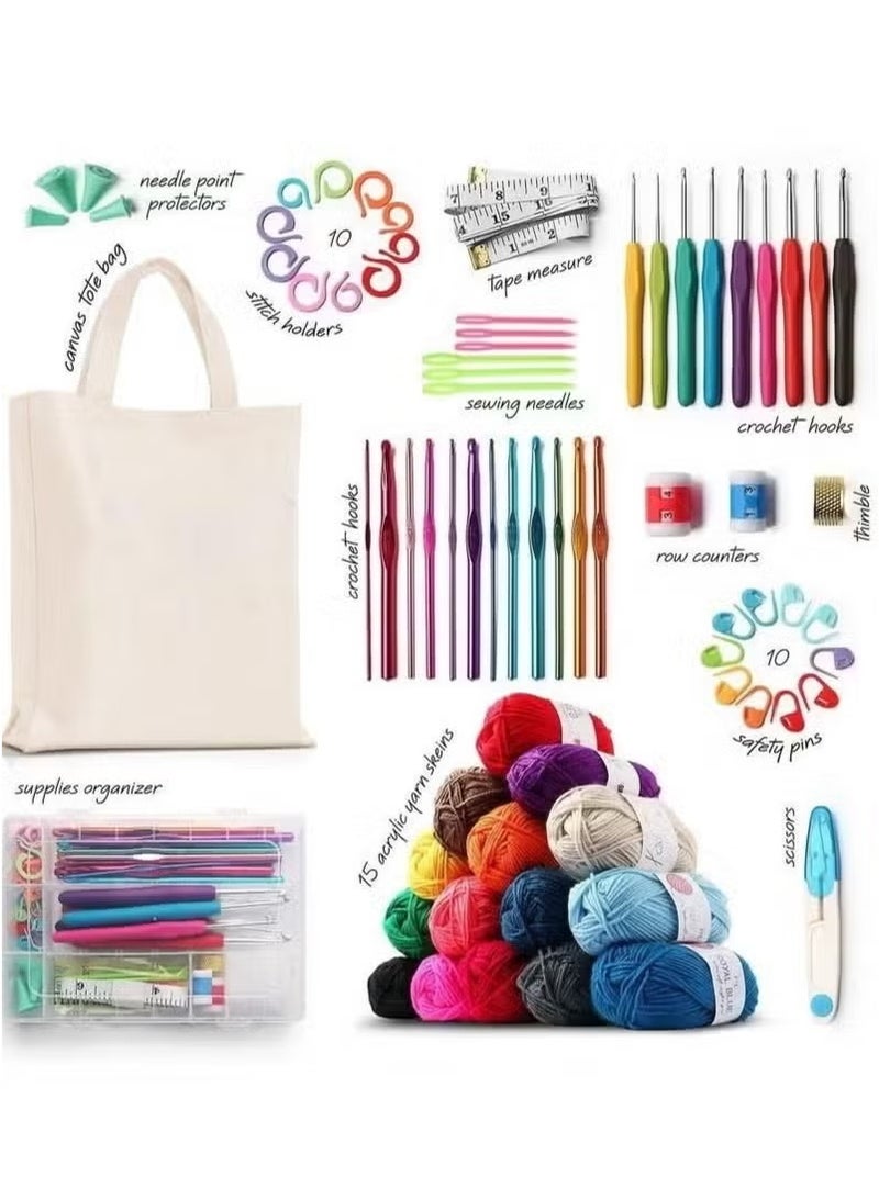 73 Piece Crochet Kit with Crochet Hooks Yarn Set Premium Bundle Includes Yarn Balls Needles Accessories Kit Canvas Tote Bag and Lot More Starter Pack for Kids Adults Beginner Professionals - Image 5