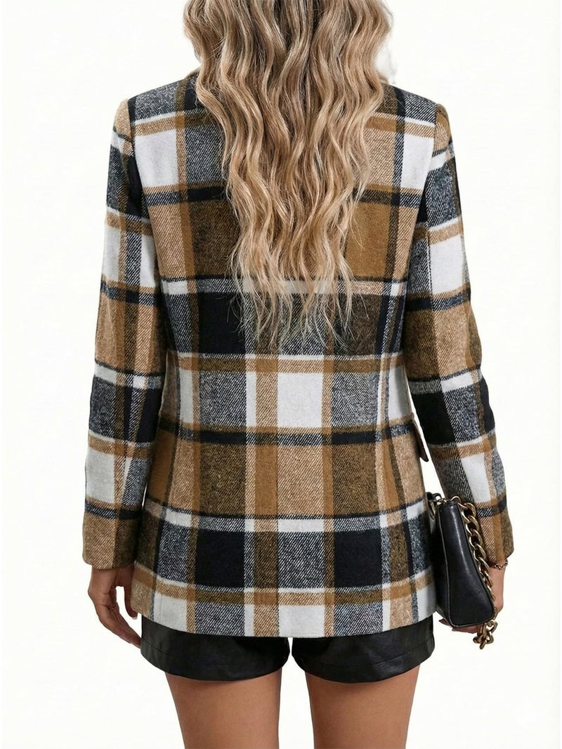 Mina Self Flannel Blazer Jacket For Women Plaid 2026 Spring Winter Oversized Khaki Brown Long Tweed Business Casual Dressy Work Professional Boyfriend Womens Blazers Women's Fashion Woman Suit Jackets - Image 3