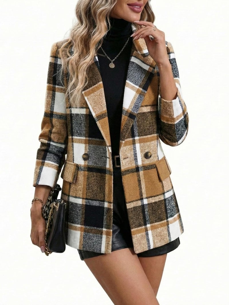 Mina Self Flannel Blazer Jacket For Women Plaid 2026 Spring Winter Oversized Khaki Brown Long Tweed Business Casual Dressy Work Professional Boyfriend Womens Blazers Women's Fashion Woman Suit Jackets - Image 5