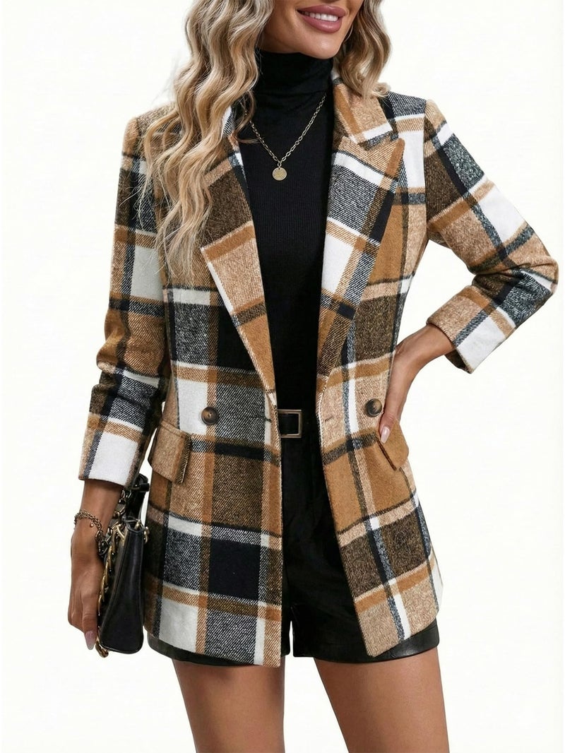 Mina Self Flannel Blazer Jacket For Women Plaid 2026 Spring Winter Oversized Khaki Brown Long Tweed Business Casual Dressy Work Professional Boyfriend Womens Blazers Women's Fashion Woman Suit Jackets - Image 4