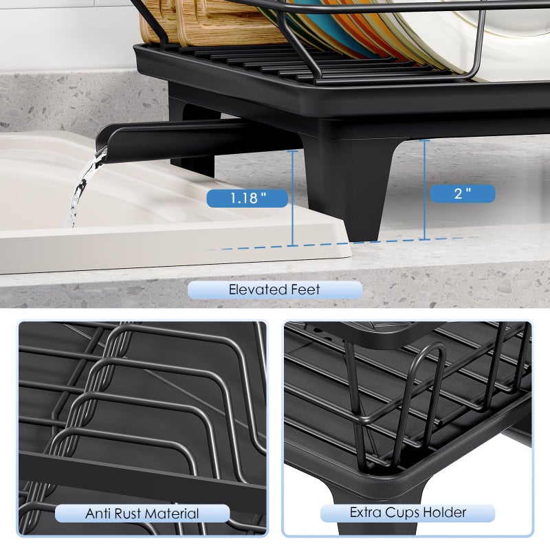 Urackify Compact Dish Drainer for Kitchen Counter - Expandable Large Capacity Drying Rack with Removable Cutlery Holder, Anti-Rust Plate Rack, Non-Slip Feet - Image 5