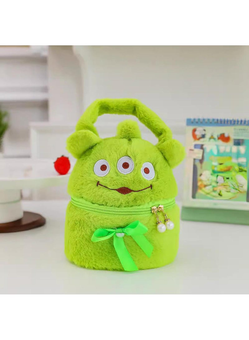 Cute Plush Makeup Bag handbag  Open Flat Travel Toiletry Accessories Organizer Cosmetic Pouch with Handle for Cosmetics Brushes Toiletry Jewelry  - Image 1