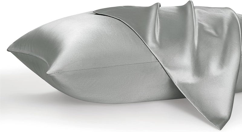 MahMir ® Silk Satin Pillowcase for Hair and Skin Queen - Silver Grey Silk Pillowcase 2 Pack 76L x 51W CM - Satin Pillow Cases Set of 2 with Envelope Closure (Silver Grey) - Image 1