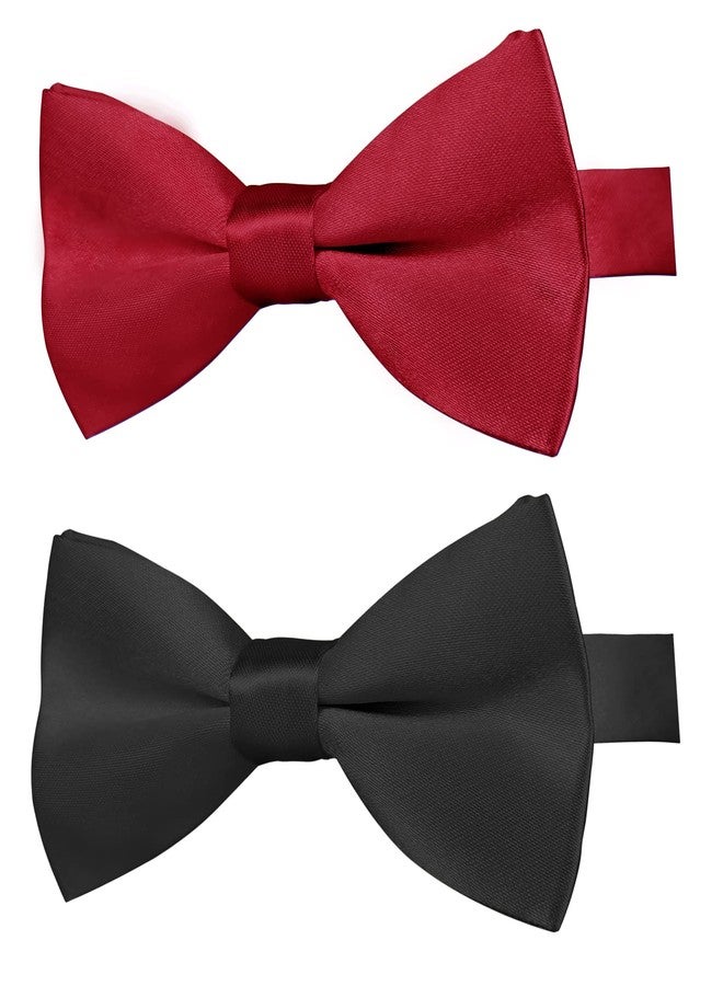 KOOLMOX Dog Bow Tie, Dog Bow with Adjustable Dog Collar for Small Puppy Dogs Cats Pets Wedding Birthday Party Christmas Holiday Homecoming Costumes, 2-Pack, Black and Wine Red, 7.7''-15'' - Image 1