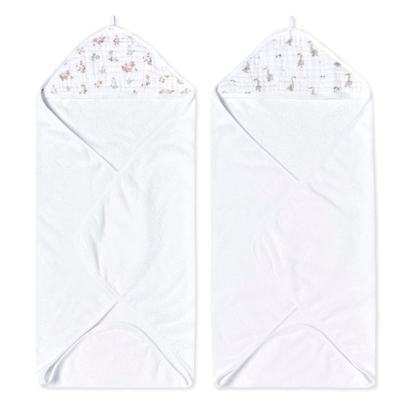 aden + anais Essentials Hooded Baby Bath Towel, Super Soft 100% Cotton, 2 Pack, Tanzania - Image 1