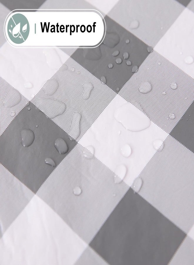 misaya Round Waterproof Vinyl Table Cloth, Buffalo Flannel Backed Tablecloth, Wipeable Plastic Table Cover for Dinner, Kitchen, Picnic (60", Grey and White) - Image 2