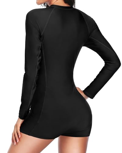 Daci Women Long Sleeve Rash Guard One Piece Boyleg Swimsuit Zipper Surfing Bathing Suit UPF 50 Black L - Image 3