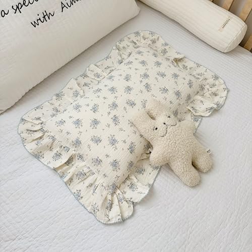 BuLuTu Cotton Muslin Toddler Pillowcases with Blue Flowers Print Soft Breathable Gauze Small Pillow Case for Toddler Boys Girls Nursery Decor Shower Gift 14x20 1 pc - Image 1