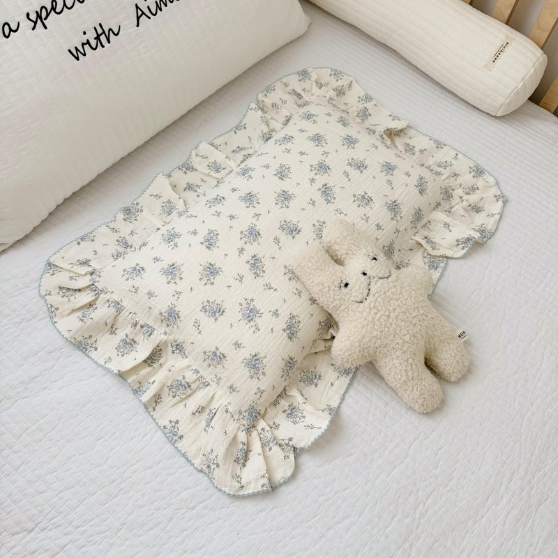 BuLuTu Cotton Muslin Toddler Pillowcases with Blue Flowers Print Soft Breathable Gauze Small Pillow Case for Toddler Boys Girls Nursery Decor Shower Gift 14x20 1 pc - Image 2