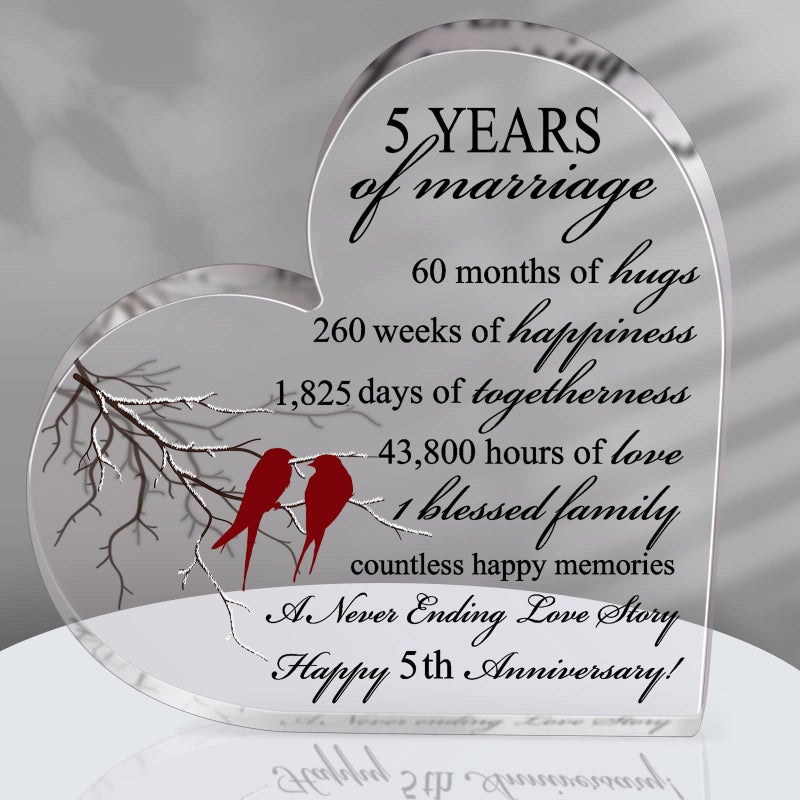 Qunclay 5th Years of Marriage Gift Wedding Anniversary Souvenir Heart Marriage Keepsake Decoration Present for Couple Parent Women Mom Husband Wife He She Friend Grandparents