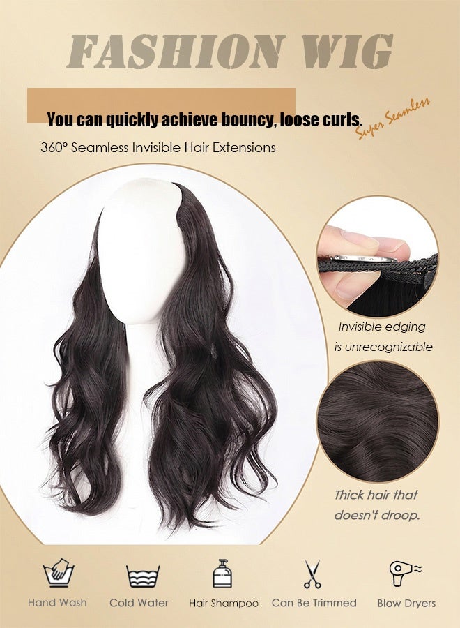 ZORIA Clip in Hair Extensions for Women, 50cm V-Shaped One Piece Synthetic Hairpiece, Seamless Long Wavy Thick Weft, Brownish Black - Image 5