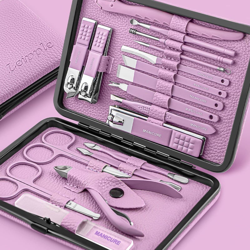 Leipple Manicure Set Professional Pedicure Kit Nail Clippers Kit - 18 pcs Nail Care Tools - Grooming Kit with Luxurious Upgraded Travel Case (Purple) - Image 1
